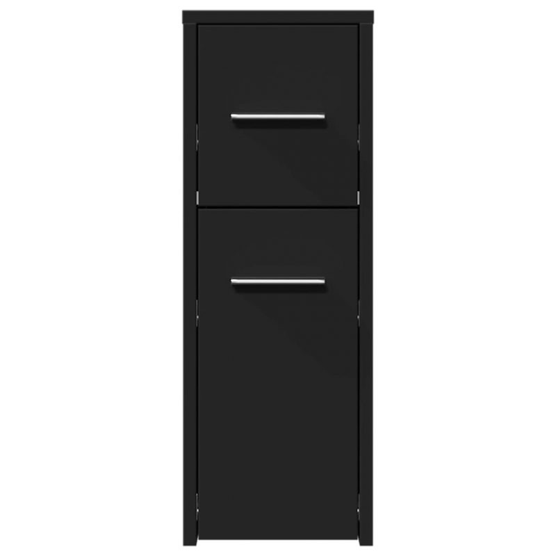 Badschrank Schmal mit Rollen Schwarz Holzwerkstoff