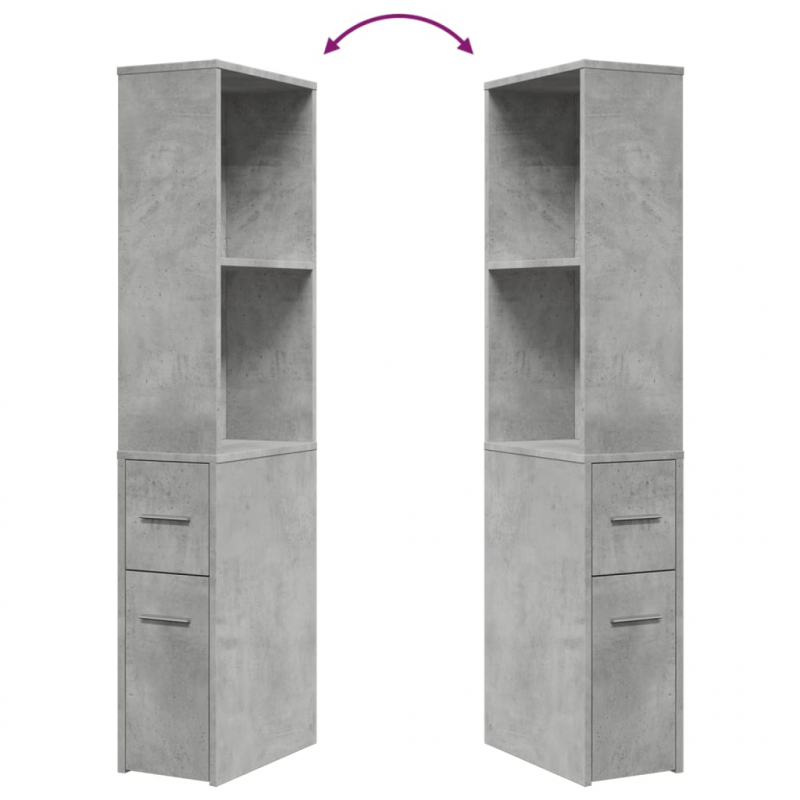 Badschrank Schmal mit Rollen Betongrau Holzwerkstoff