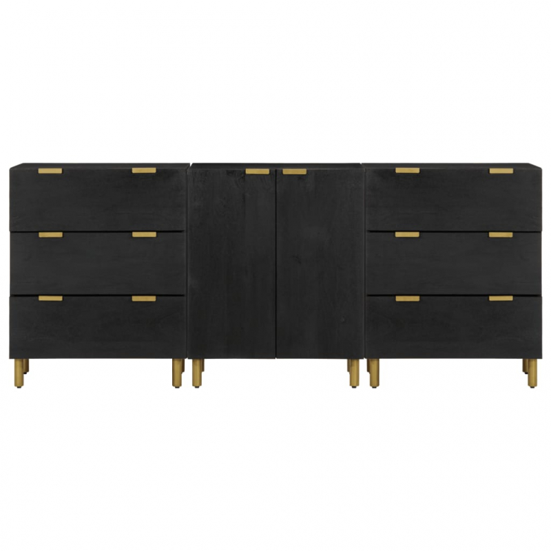 3-tlg. Sideboards Schwarz Holzwerkstoff