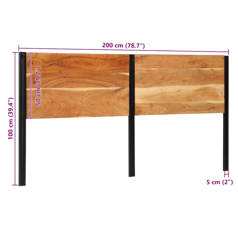 Kopfteil 200 cm Massivholz Akazie und Eisen