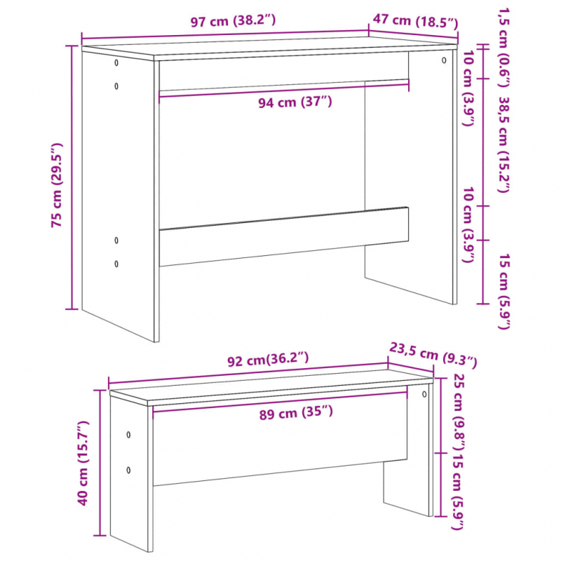 3-tlg. Esstisch und Bank Set Hochglanz-Weiß Holzwerkstoff