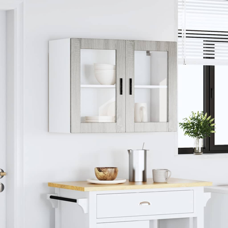 Küchen-Hängeschrank mit Glastür Porto Grau Sonoma