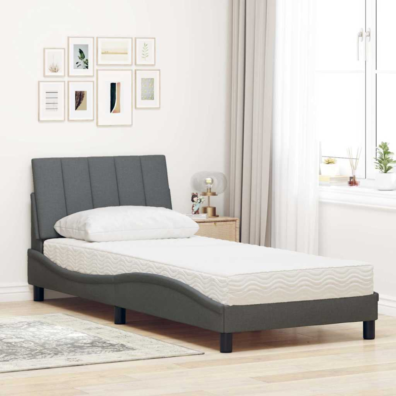Bett mit Matratze Dunkelgrau 80x200 cm Stoff