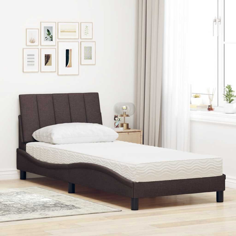 Bett mit Matratze Dunkelbraun 80x200 cm Stoff