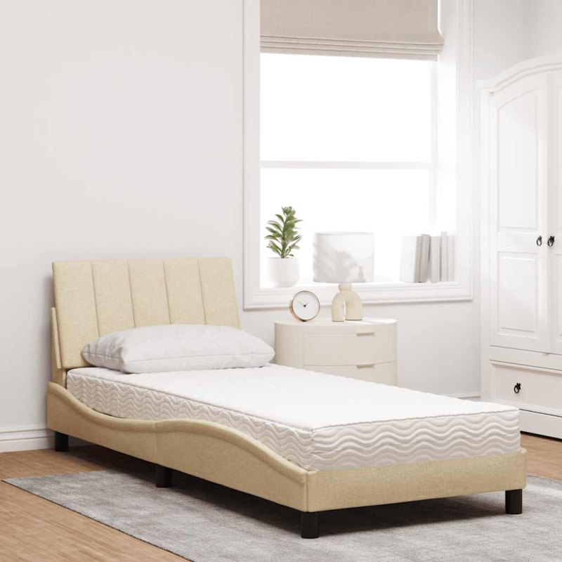 Bett mit Matratze Creme 90x190 cm Stoff