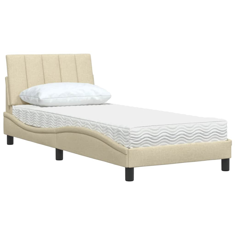 Bett mit Matratze Creme 90x190 cm Stoff