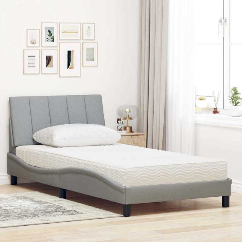 Bett mit Matratze Hellgrau 100x200 cm Stoff