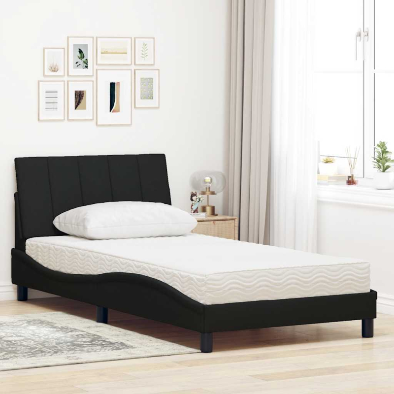 Bett mit Matratze Schwarz 100x200 cm Stoff