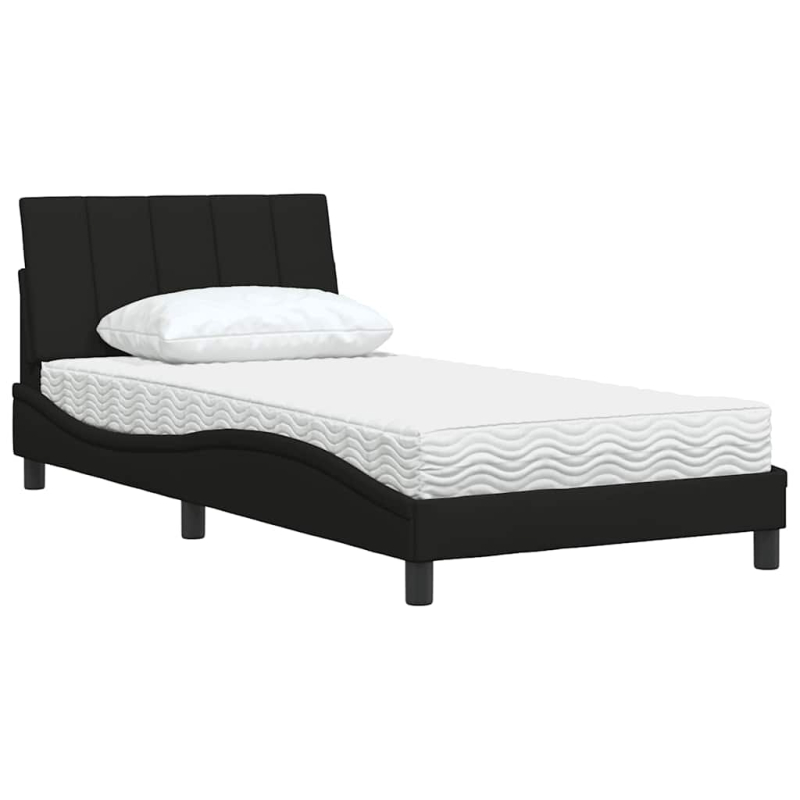 Bett mit Matratze Schwarz 100x200 cm Stoff