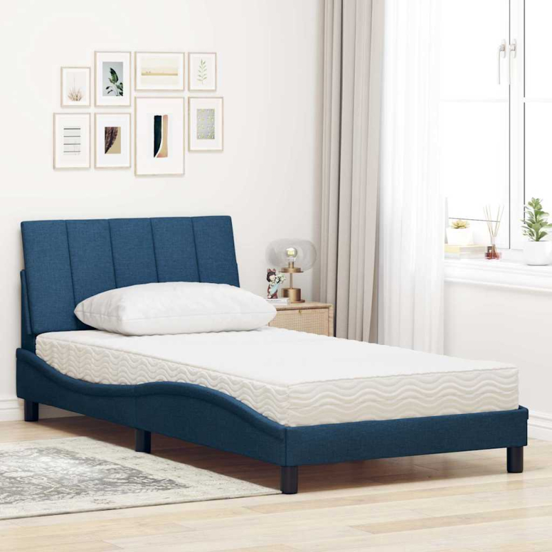 Bett mit Matratze Blau 100x200 cm Stoff