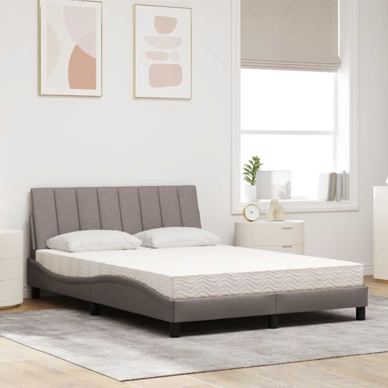 Bett mit Matratze Taupe 140x190 cm Stoff