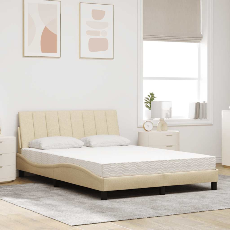 Bett mit Matratze Creme 140x190 cm Stoff