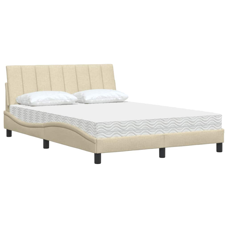 Bett mit Matratze Creme 140x190 cm Stoff