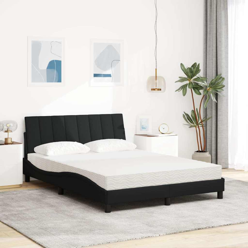Bett mit Matratze Schwarz 140x200 cm Stoff