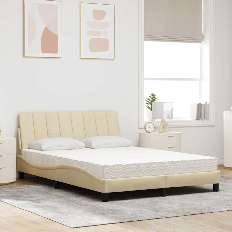 Bett mit Matratze Creme 140x200 cm Stoff