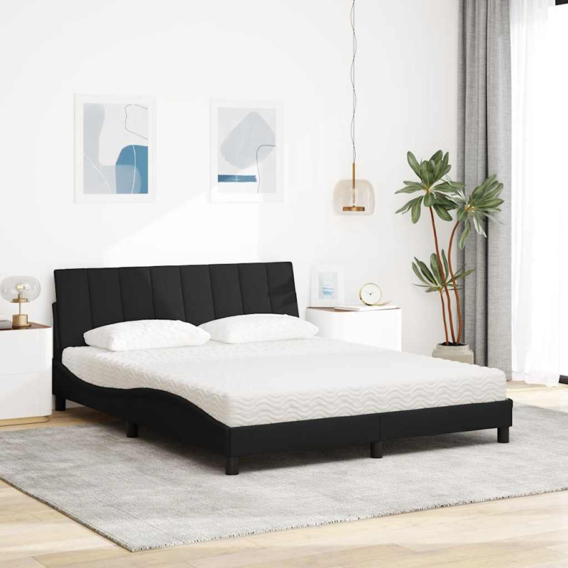 Bett mit Matratze Schwarz 160x200 cm Stoff