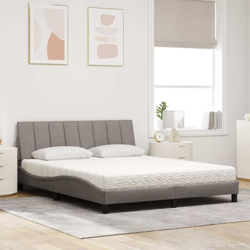 Bett mit Matratze Taupe 160x200 cm Stoff