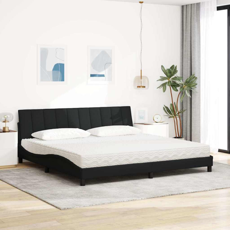 Bett mit Matratze Schwarz 200x200 cm Stoff