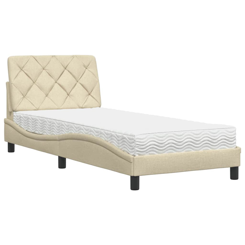 Bett mit Matratze Creme 90x190 cm Stoff