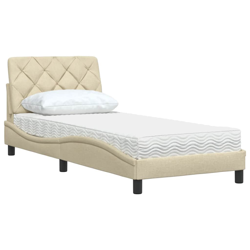Bett mit Matratze Creme 90x190 cm Stoff