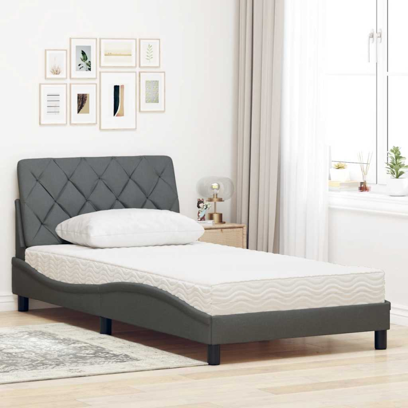 Bett mit Matratze Dunkelgrau 100x200 cm Stoff