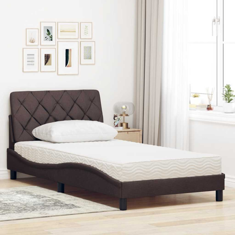 Bett mit Matratze Dunkelbraun 100x200 cm Stoff