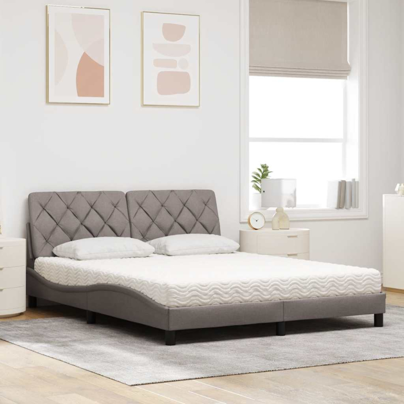 Bett mit Matratze Taupe 160x200 cm Stoff