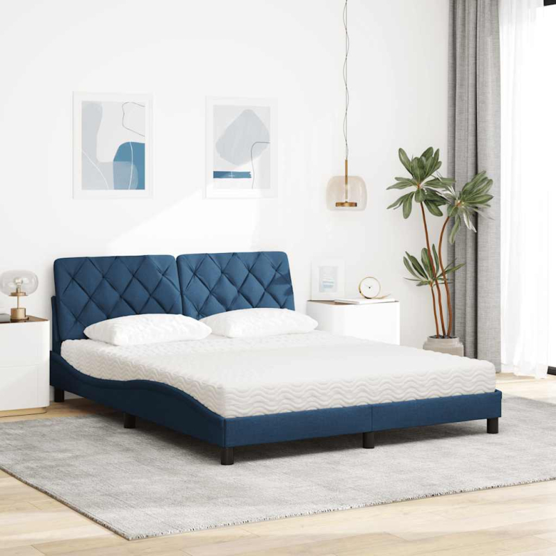 Bett mit Matratze Blau 160x200 cm Stoff
