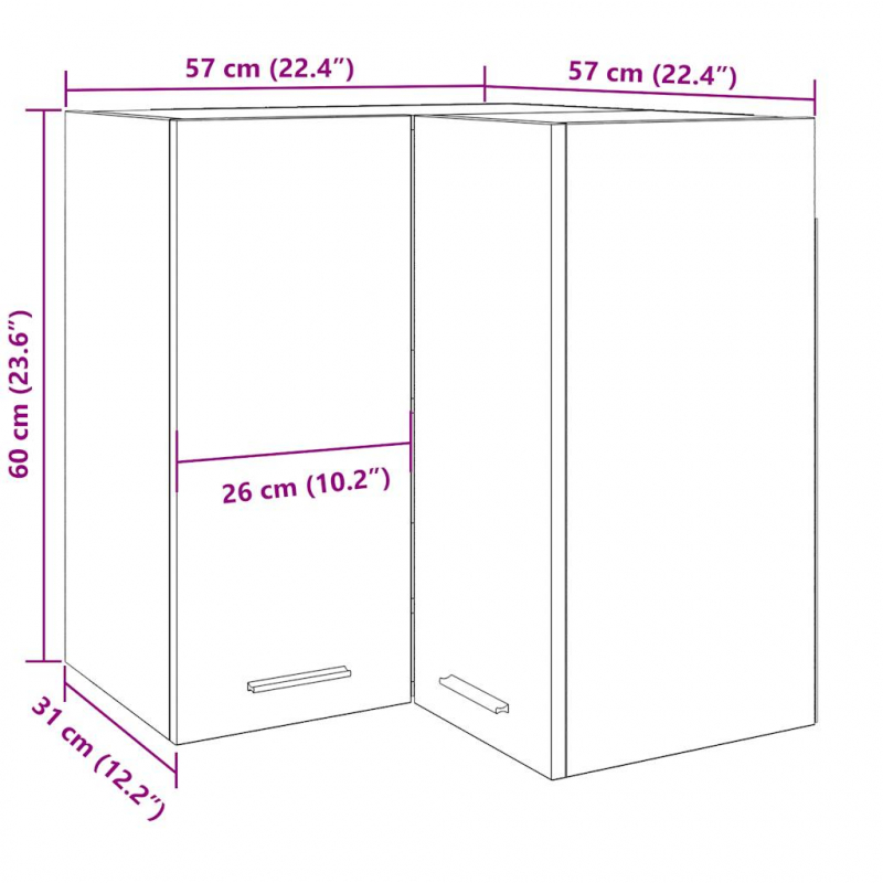 Eck-Hängeschrank Lyon Altholz-Optik 57x57x60 cm Holzwerkstoff