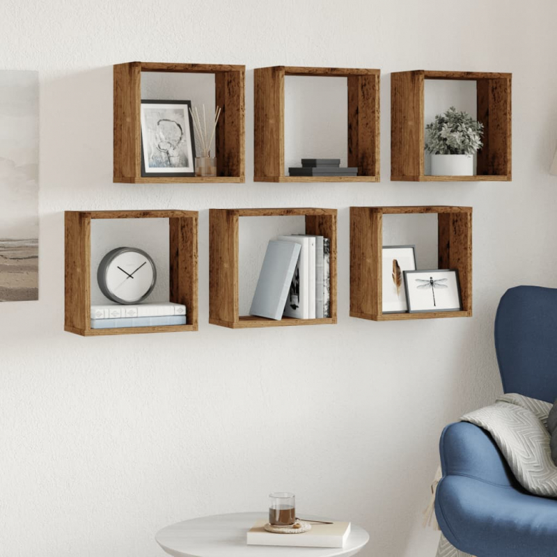 Würfel-Wandregale 6 Stk. Altholz-Optik 30x15x30 Holzwerkstoff