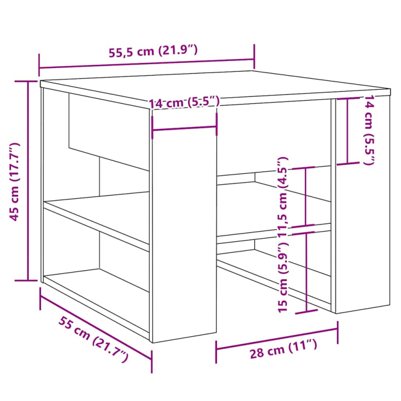 Couchtisch Altholz-Optik 55,5x55x45 cm Holzwerkstoff
