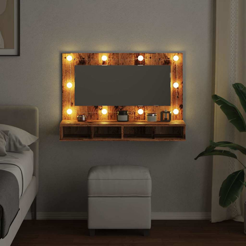 Spiegelschrank mit LED Altholz 90x31,5x62 cm