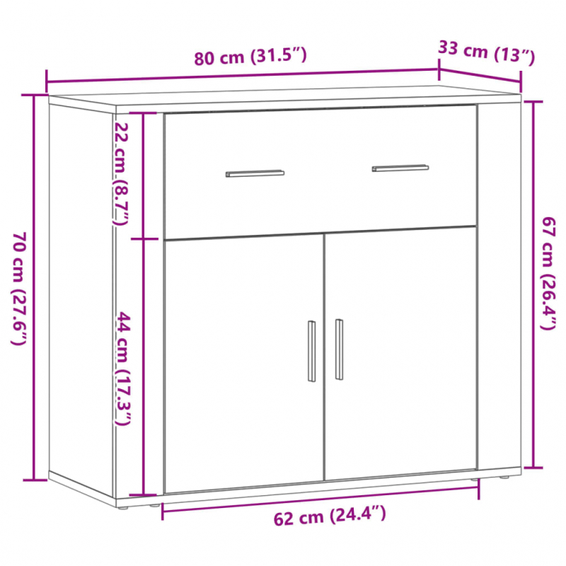 Sideboard Artisan-Eiche 80x33x70 cm Holzwerkstoff
