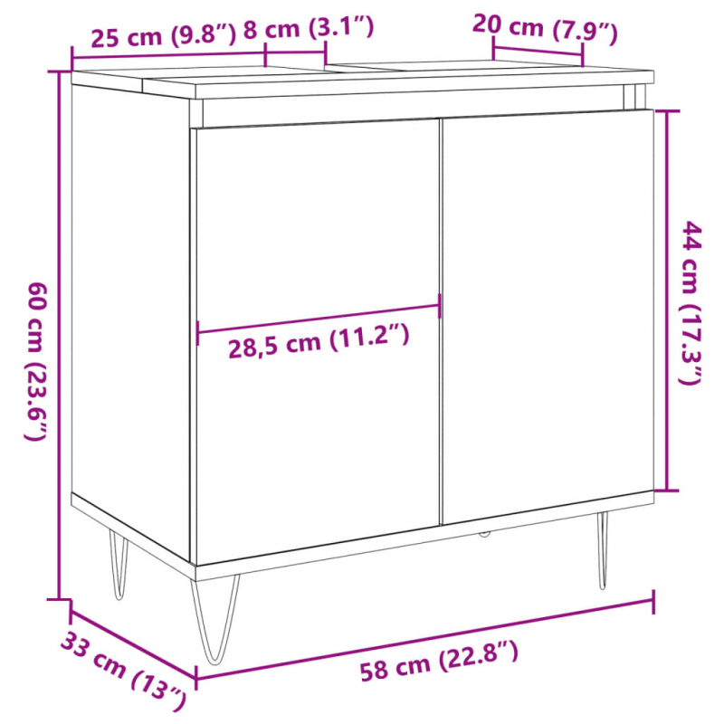 Badschrank Betongrau 58 x 33 x 60 cm Holzwerkstoff
