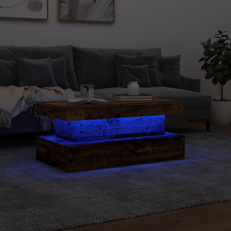 Couchtisch mit LED-Leuchten Altholz-Optik 90x50x40 cm