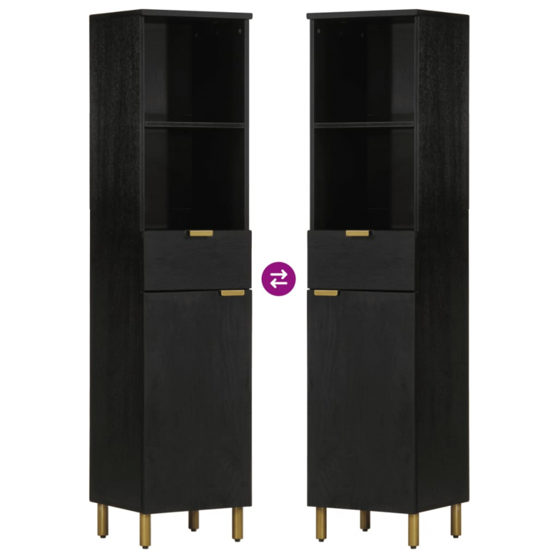 Badschrank Schwarz 38x33x160 cm Massivholz Mango