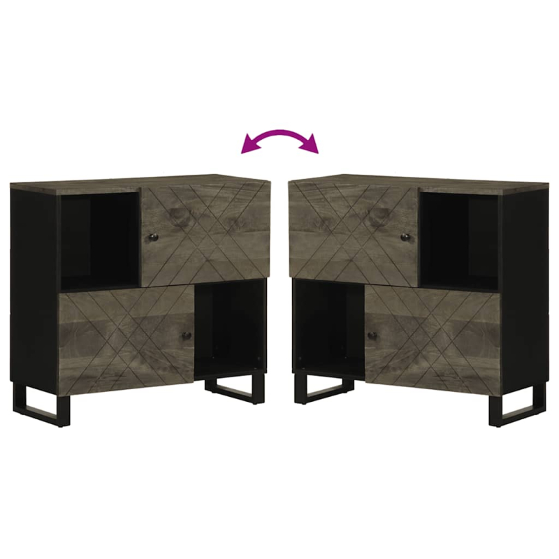 Sideboard Schwarz 80x33x75 cm Massivholz Mango