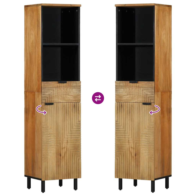 Badschrank Braun 38x33x160 cm Massivholz Mango