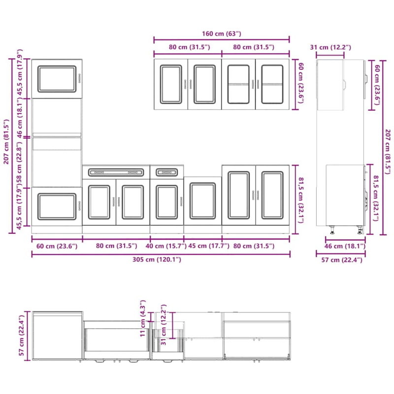 7-tlg. Küchenschrank-Set Kalmar Braun Eichen-Optik Holzwerkstoff