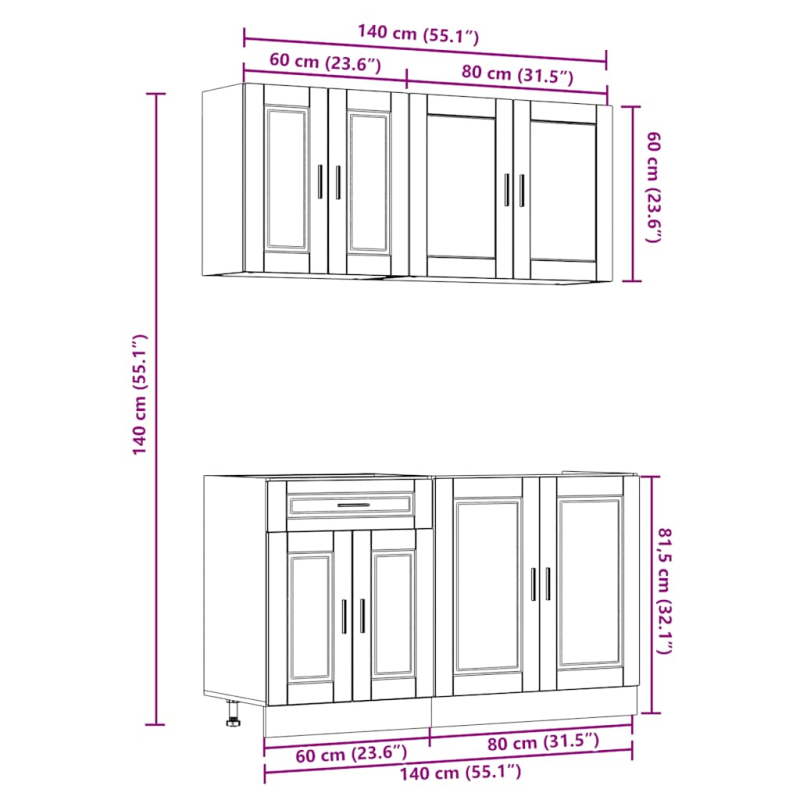 4-tlg. Küchenschrank-Set Porto Sonoma-Eiche Holzwerkstoff