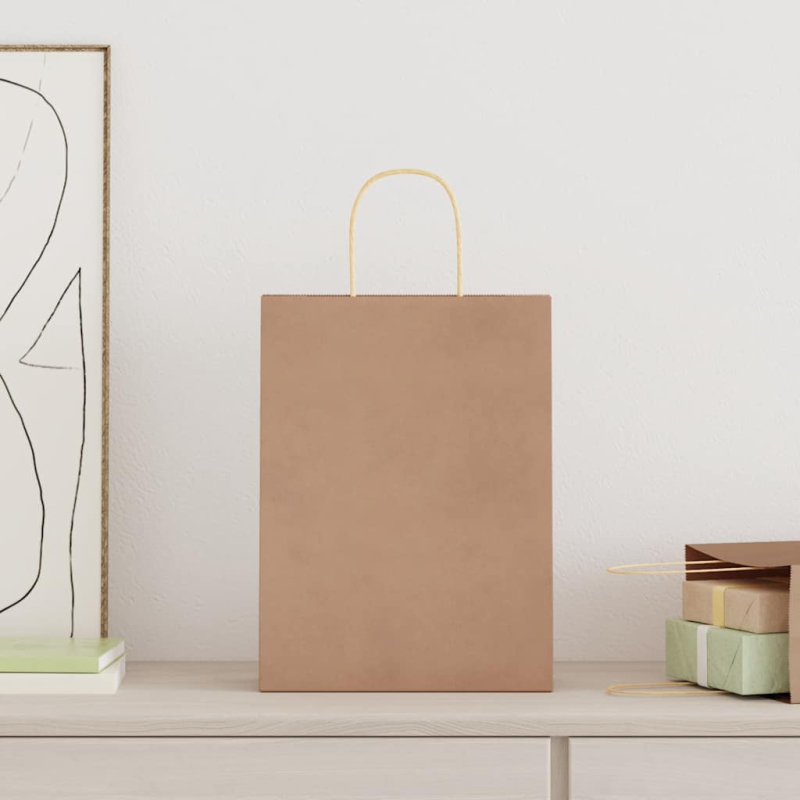 Papiertragetaschen 50 Stk. mit Henkeln Braun 26x12x35 cm
