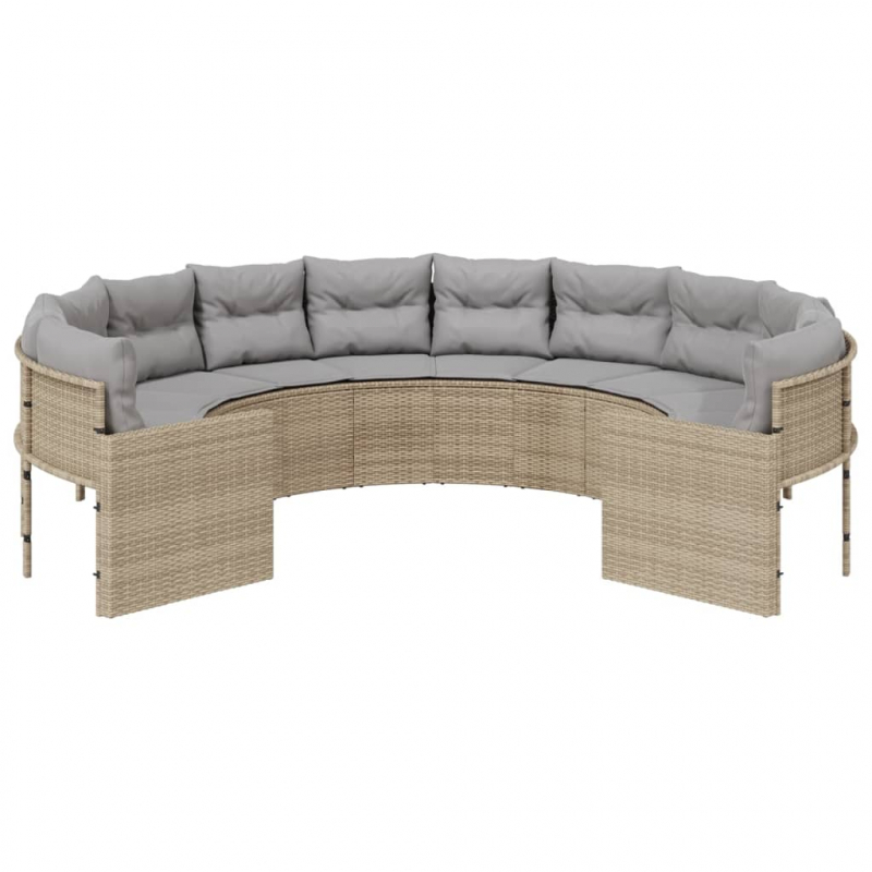 Gartensofa mit Kissen Rund Beige Poly-Rattan