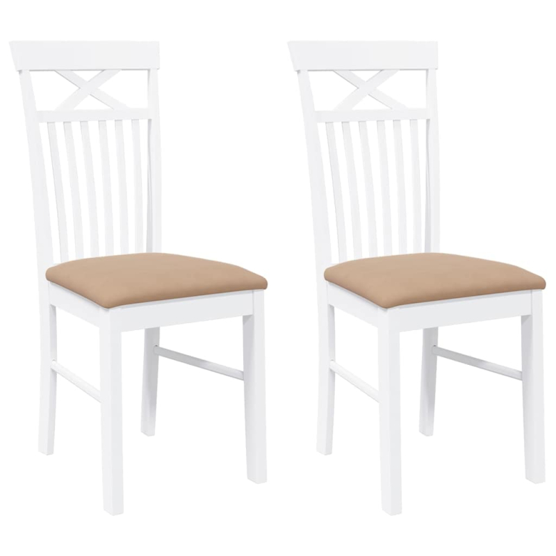 Esszimmerstühle mit Kissen 2 Stk. Weiß Massivholz Gummibaum