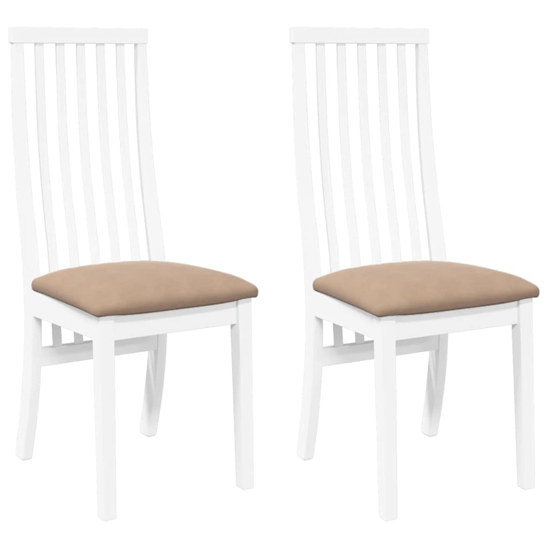 Esszimmerstühle mit Kissen 2 Stk. Weiß Massivholz Gummibaum