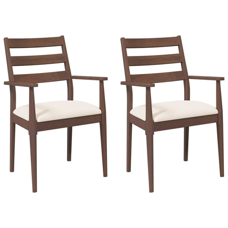 Esszimmerstühle mit Kissen 2 Stk. Braun Massivholz Gummibaum