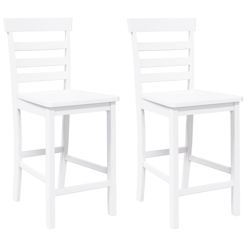 Barhocker 2 Stk. Weiß Massivholz Gummibaum