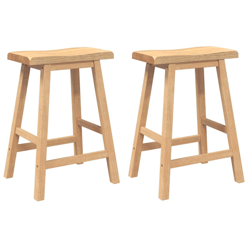 Barhocker 2 Stk. Natur Massivholz Gummibaum