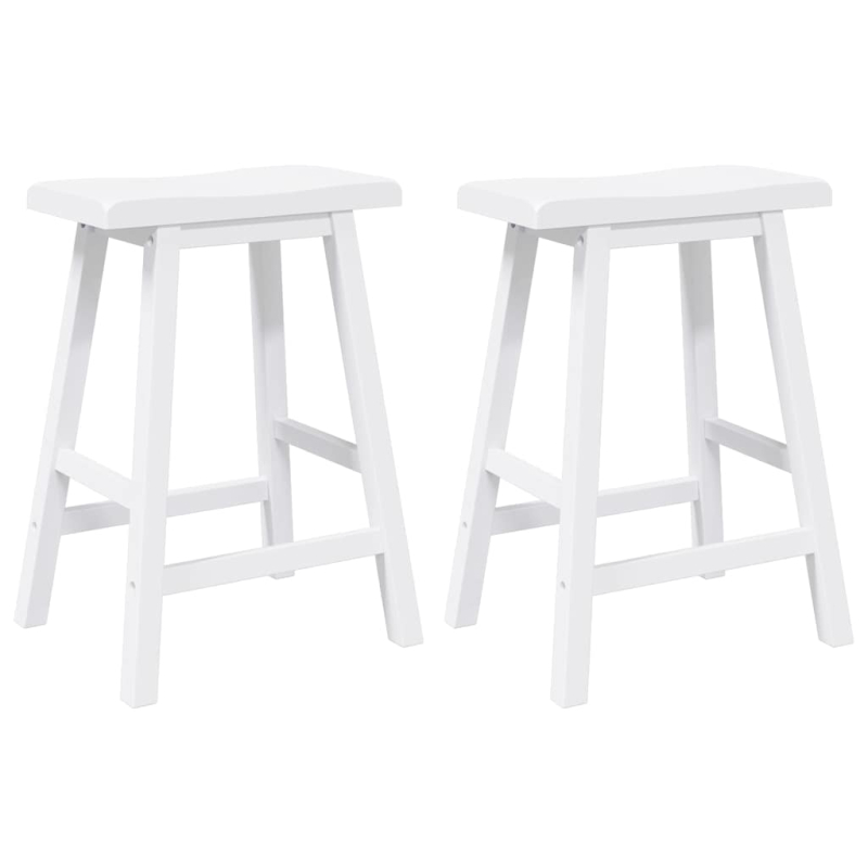 Barhocker 2 Stk. Weiß Massivholz Gummibaum