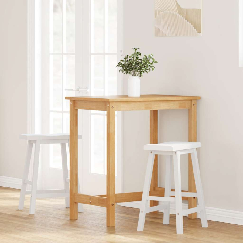 Barhocker 2 Stk. Weiß Massivholz Gummibaum