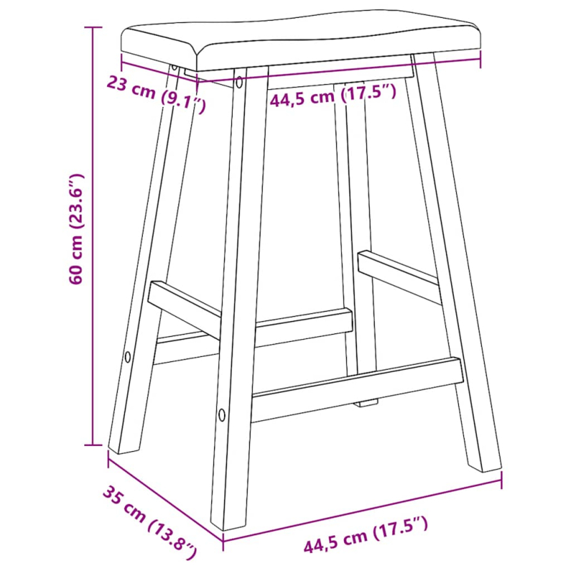 Barhocker 2 Stk. Weiß Massivholz Gummibaum